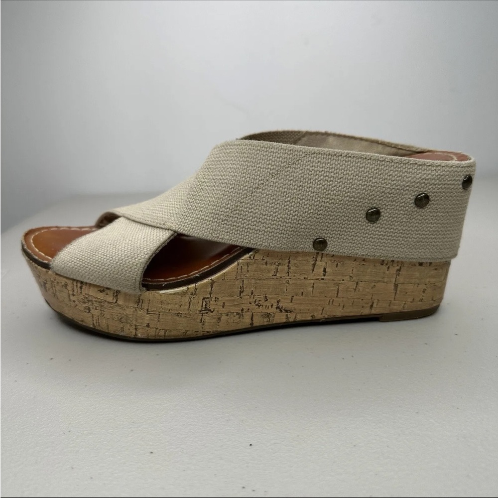 Madeline Adonis Canvas Cork Wedge Slide Sandals Women’s 7.5 Beige Natural